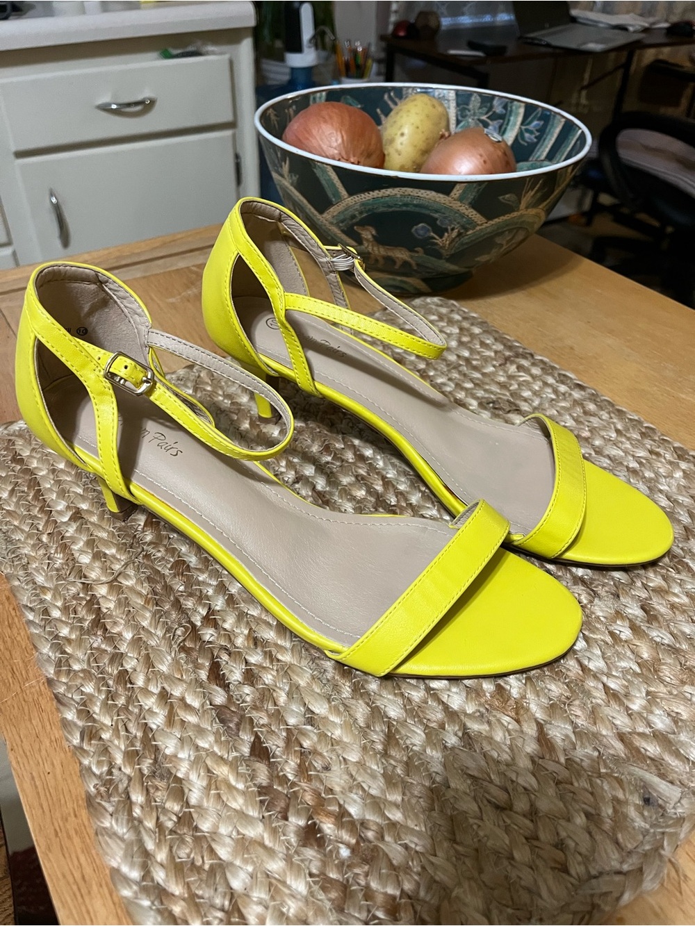 Dream Pairs Neon Yellow Ankle-Strap Kitten Heels